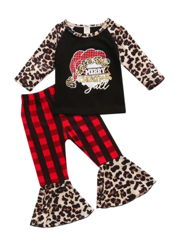 2 Pieces Kid Girl Leopard Check Outfit Top Matching Pants