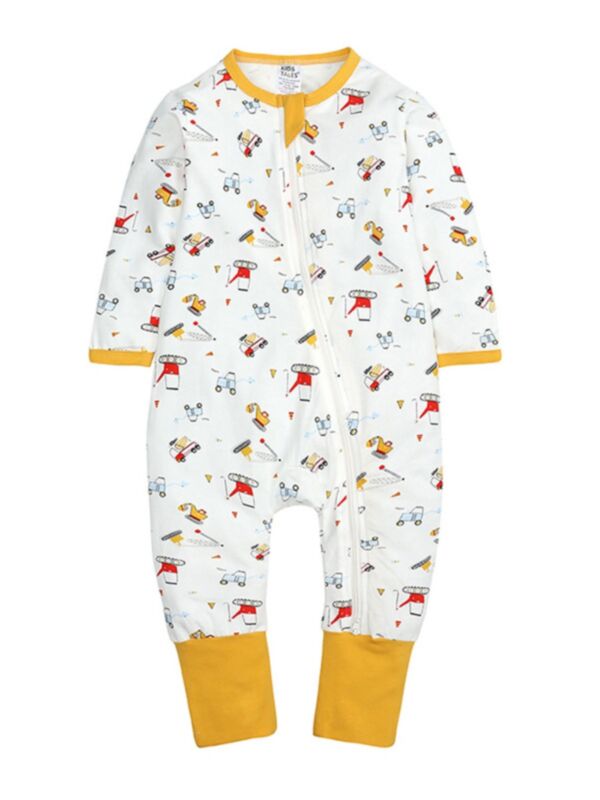 Baby Car Print Jumpsuit In White