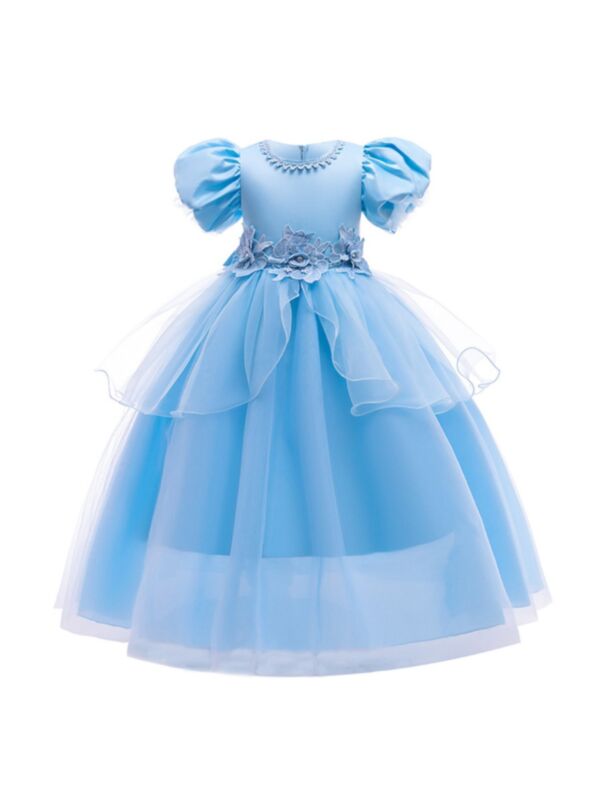Kid Girl Short Puff Sleeve Princess Party Birthday Maxi Gown