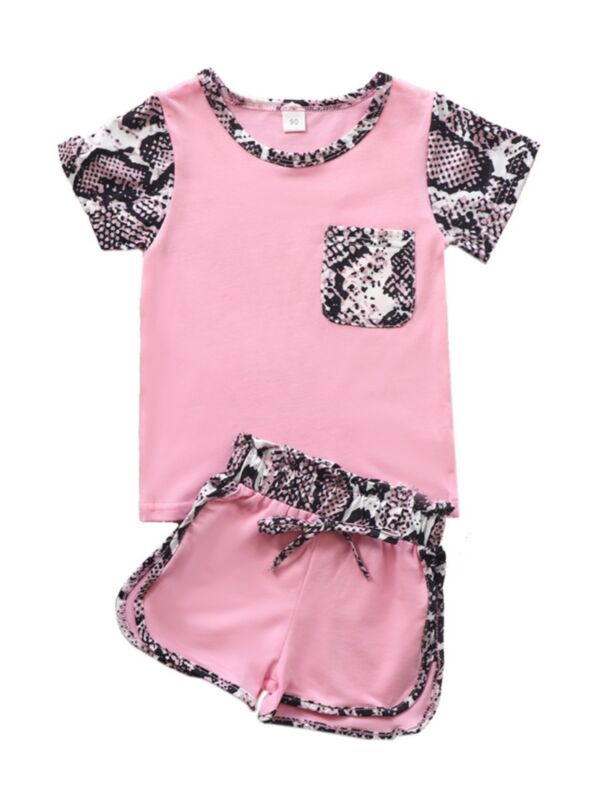 2 Pieces Baby Girl Snake Skin Colorblock Set Top With Shorts