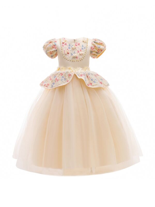 Kid Girl Princess Cosplay Birthday Flower Maxi Dress