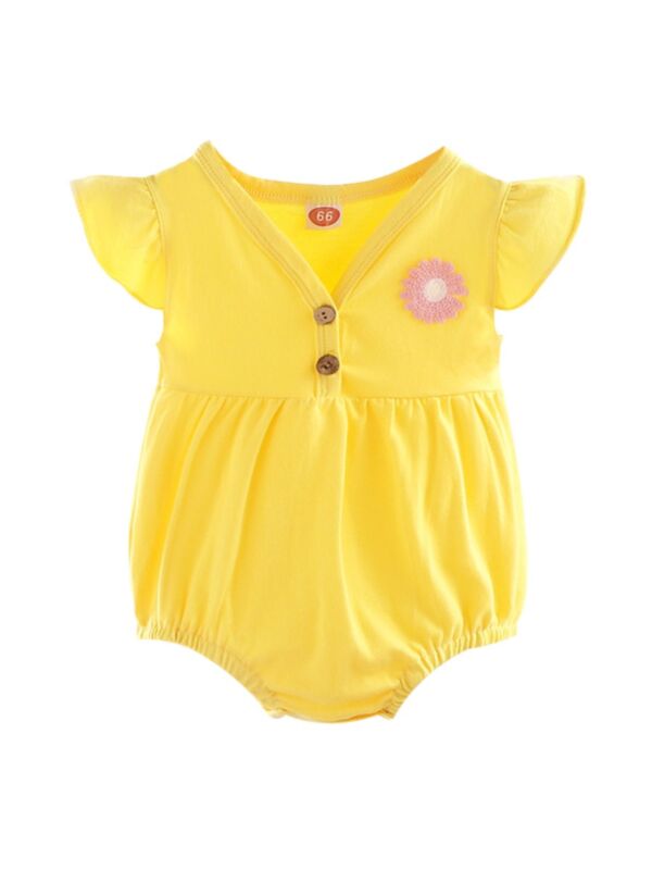 Baby Girl Flutter Sleeve Sunflower Bodysuit