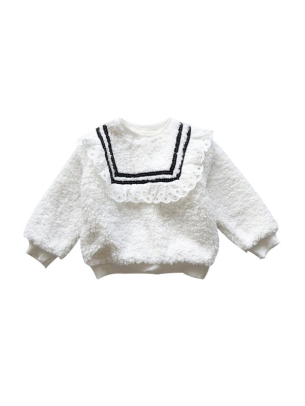 Kid Girl White Teddy Sweatshirt
