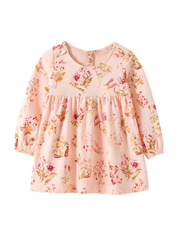 Kid Girl Floral Print Casual Long Sleeve Dress