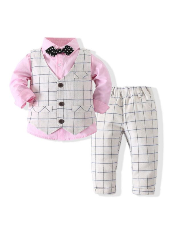 3 Pieces Kid Boy Plaid Outfit For Formal