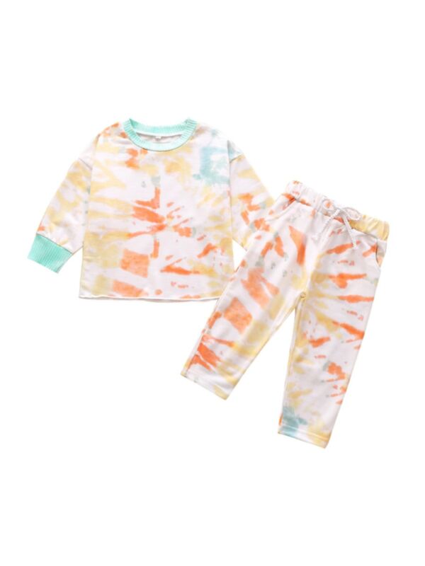 Two Pieces Kid Girl Tie Dye Pajamas Set Top With Pants