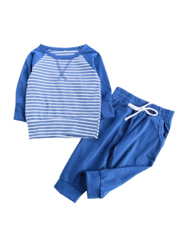 2 Pieces Baby Stripe Colorblock Casual Set Top Matching Trousers