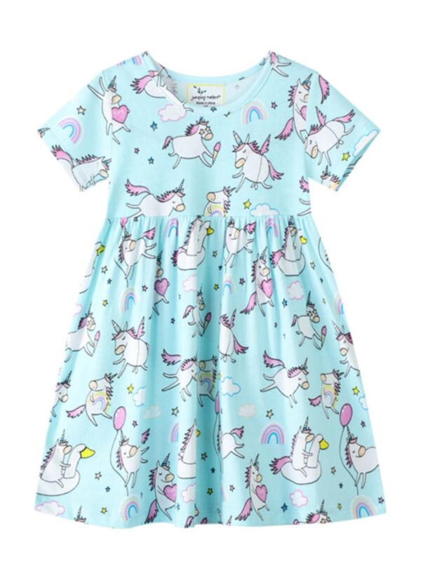 Kid Girl Unicorn Short Sleeve Dress