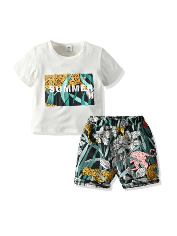 2 Pieces Kid Boy Summer Leopard Set Tee With Shorts