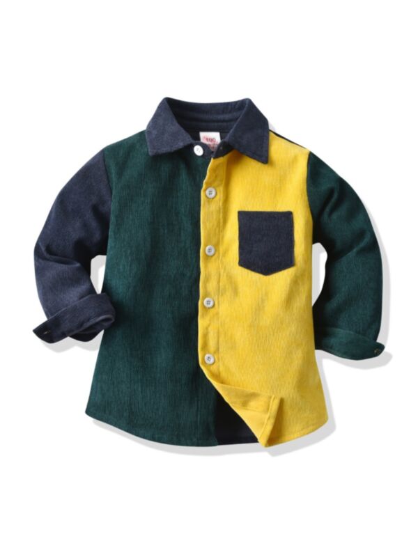 Kid Boy Colorblock Corduroy Shirt With Pocket Boys Shirts Wholesale 201202318