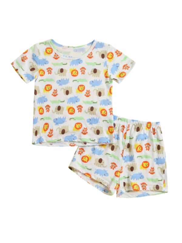 2 Pieces Toddler Animal Print Pajamas Set Top Matching Shorts 