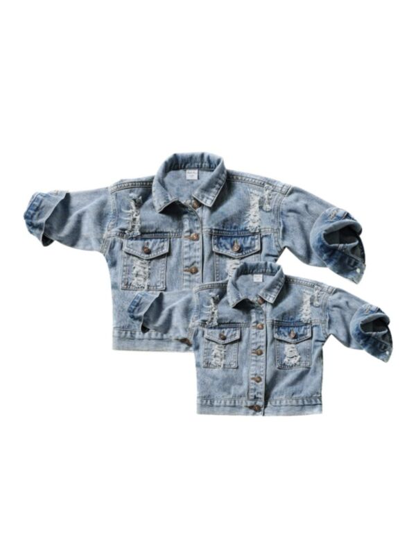Mommy And Me Wholesale Classic Ripped  Denim Jacket 201203999