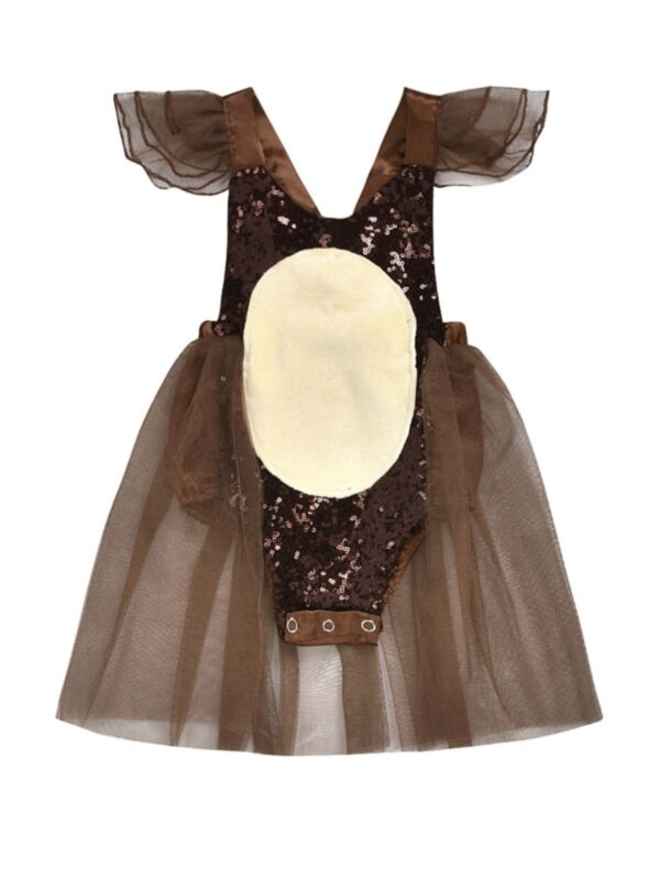 Baby Girl Mesh Sequins Flutter Sleeve Bodysuit