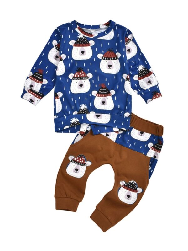 2 Pcs Baby Christmas Bear Outfit Top With Pants