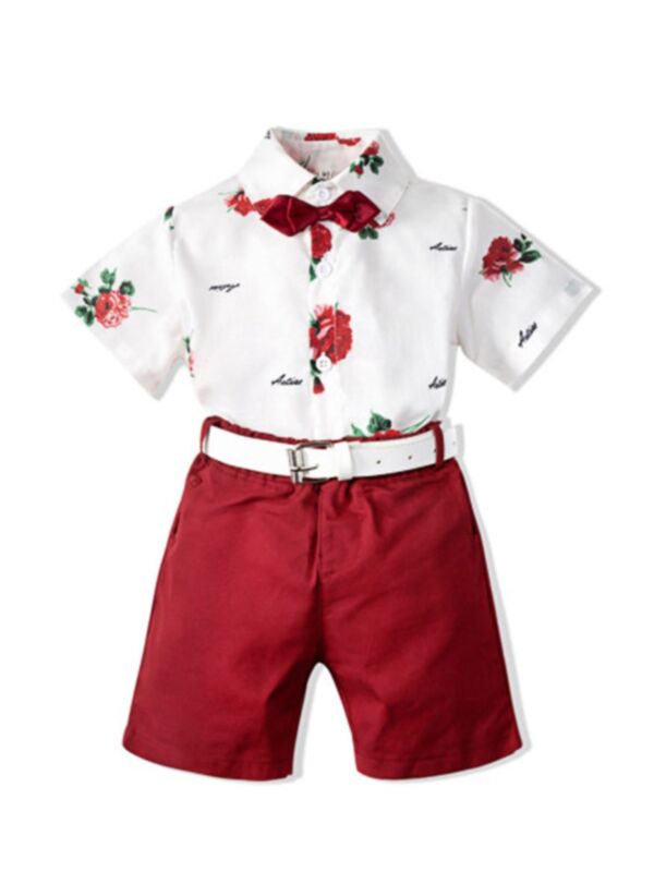 2 Pieces Kid Boy Rose Print Shirt  And Shorts Set 