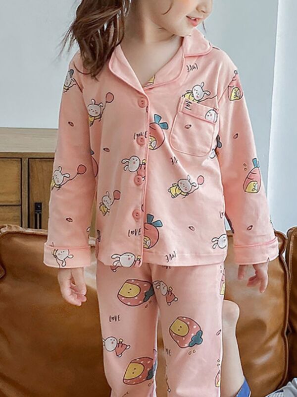 2 Pieces Kid Unisex Cartoon Long Sleeve Wholesale Kids Pajamas Set Top Matching Pants