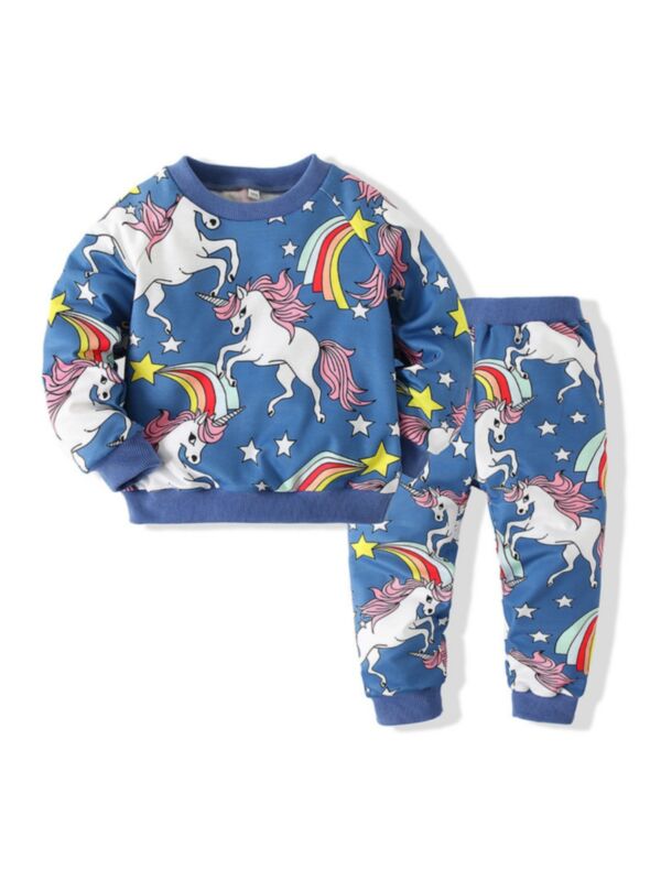 2 Pieces Kid Girl Unicorn Sports Set Top With Pants