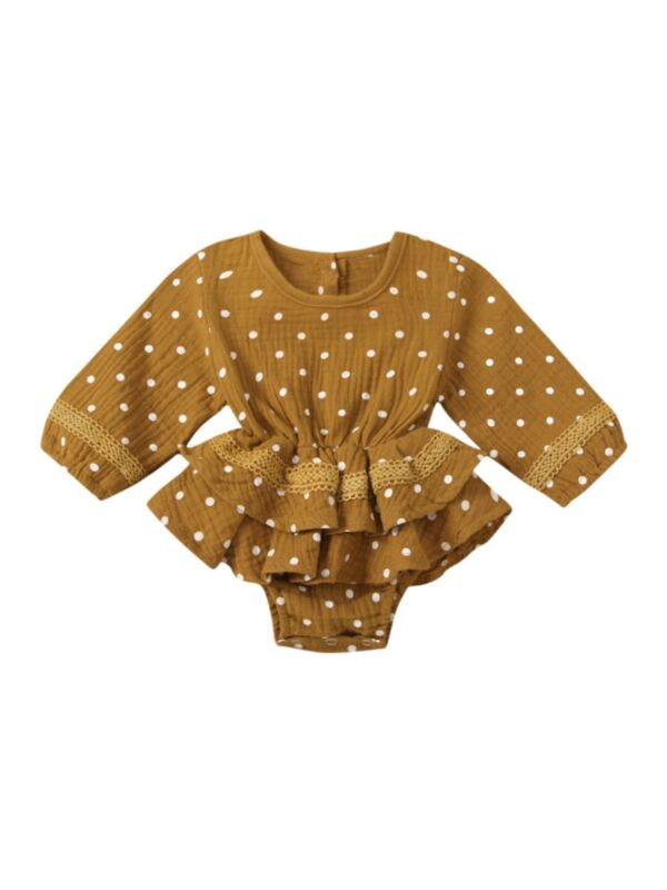 Baby Girl Muslin Polka Dots Tiered Layered Bodysuit Dress