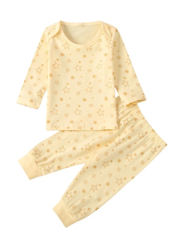 Two-piece Baby Girl Star Pajamas Set Top With Pants