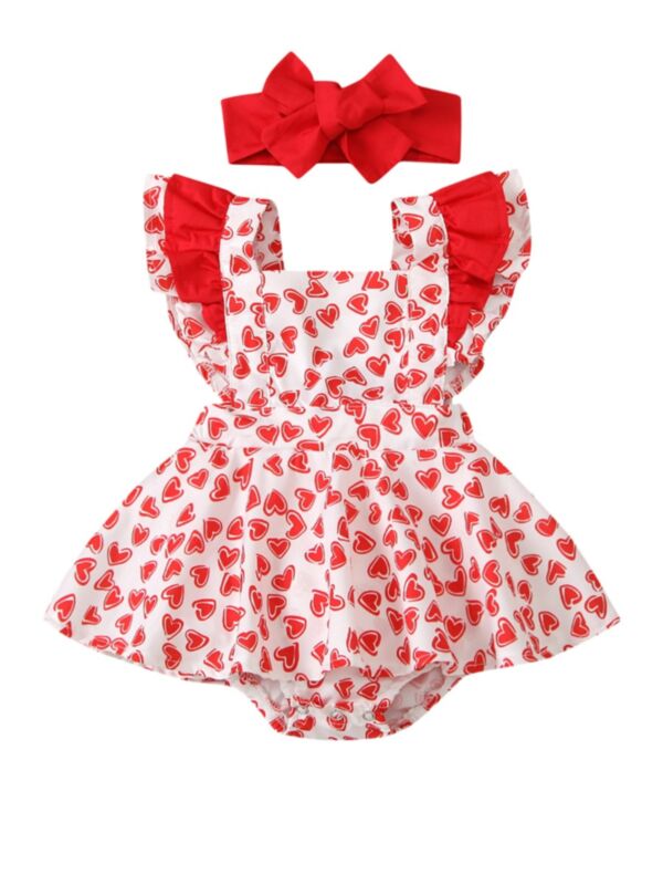 2 Pieces Kid Girl Love Heart Flutter Sleeve Bodysuit And Headband