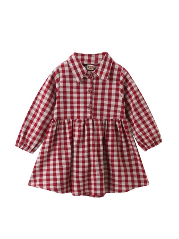 Baby Girl Contrast Collar Plaid Dress In Wine Red