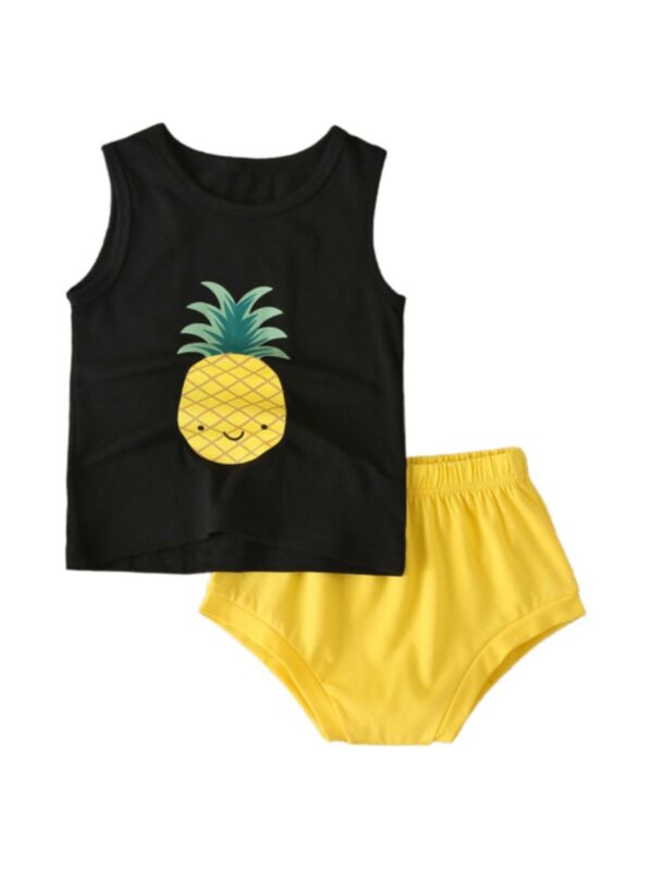 2 Pcs Toddler Girl Pineapple Tank Top & Shorts Set