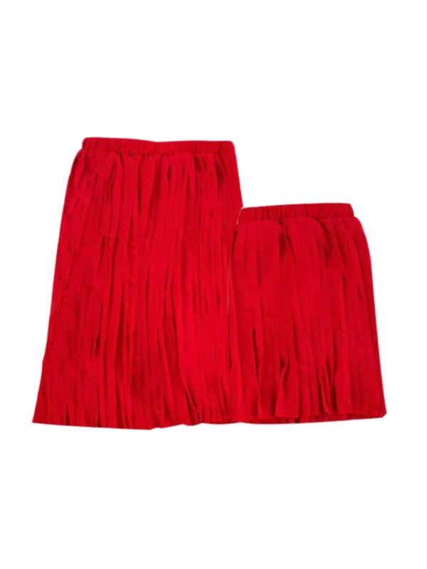 Mommy And Daughter Solid Color Pleated Skirt 