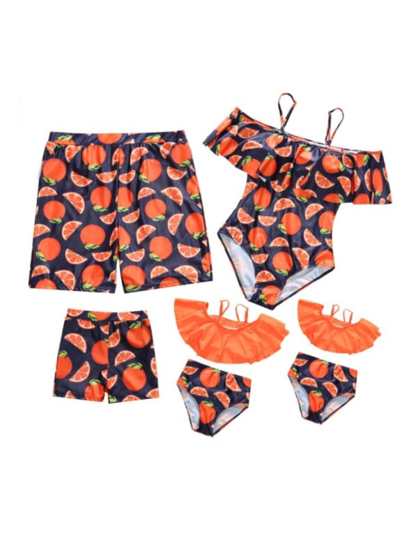 Family Matching Orange Print Swimsuits