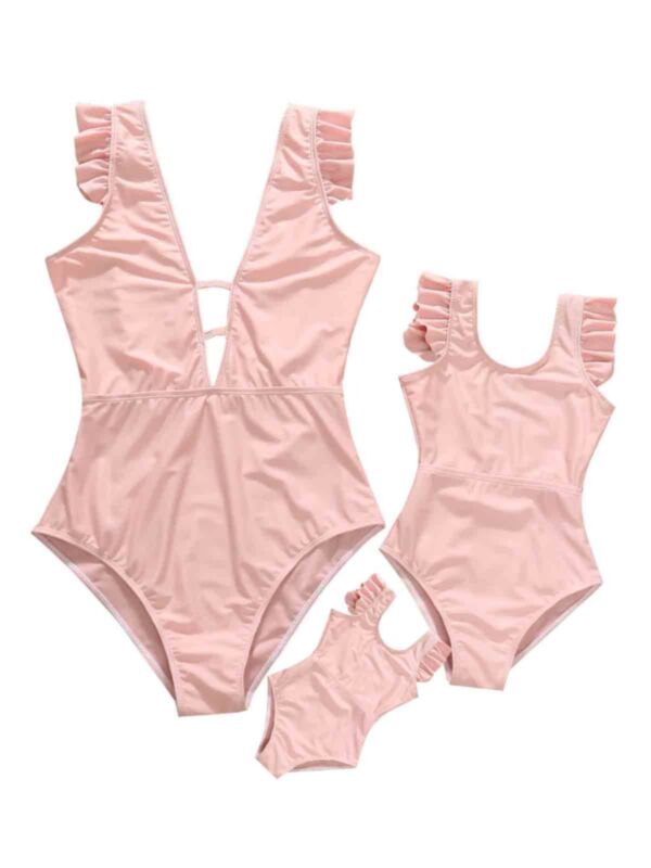 Mommy And Daughter Solid Color One Piece Swimsuits