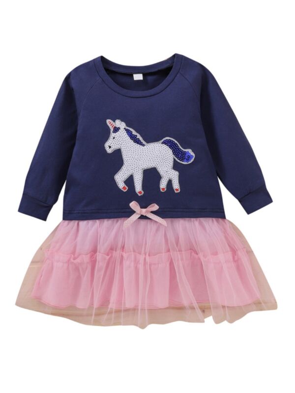 Kid Girl Unicorn Mesh Hem Dress