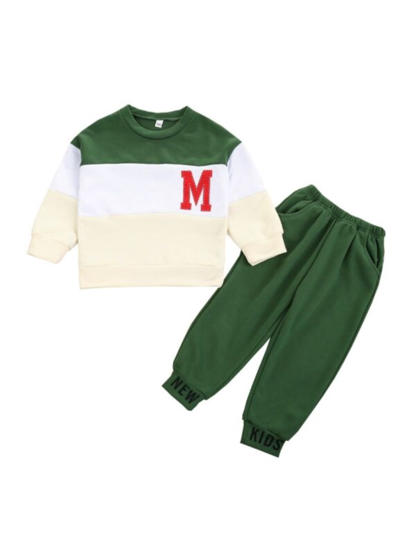 2 Pieces Kid Boy Colorblock Letter Set Top And Pants 