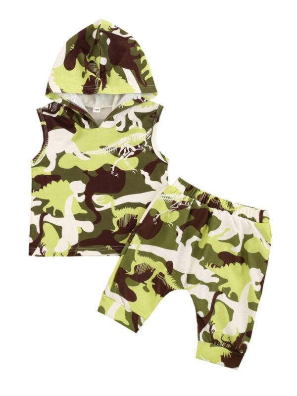 2 Pieces Toddler Kid Boy Camouflage Set Hooded Tank Top And Shorts