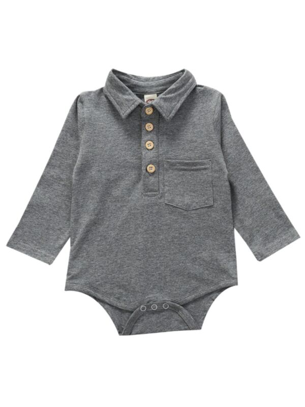 Baby Solid Color Long Sleeve Gentleman Shirt Bodysuit