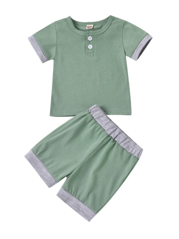 2 Pieces Baby Solid Color Button Top And Shorts Set