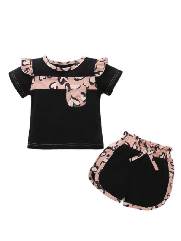 2 Pieces Baby Toddler Girl Leopard Color Block Set Top And Shorts