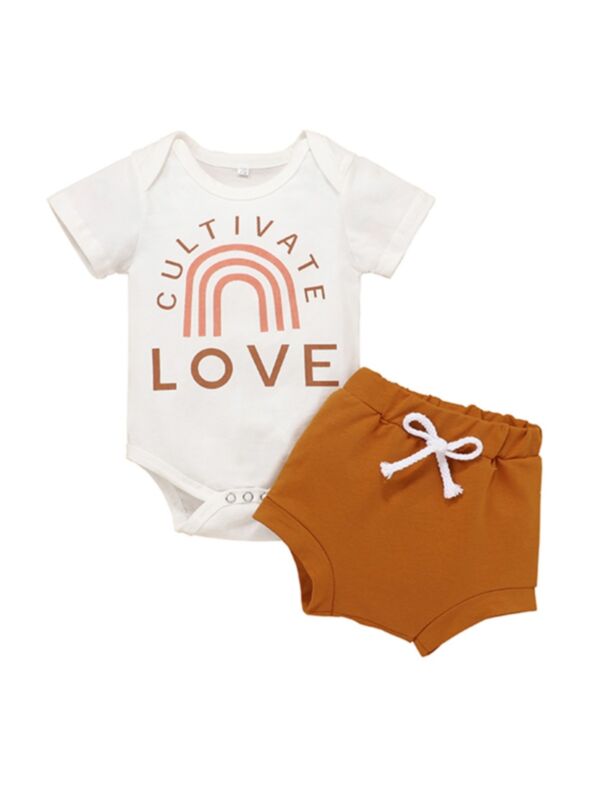 2 Pieces Baby Girl Culivate Love Rainbow Bodysuit And Shorts Set