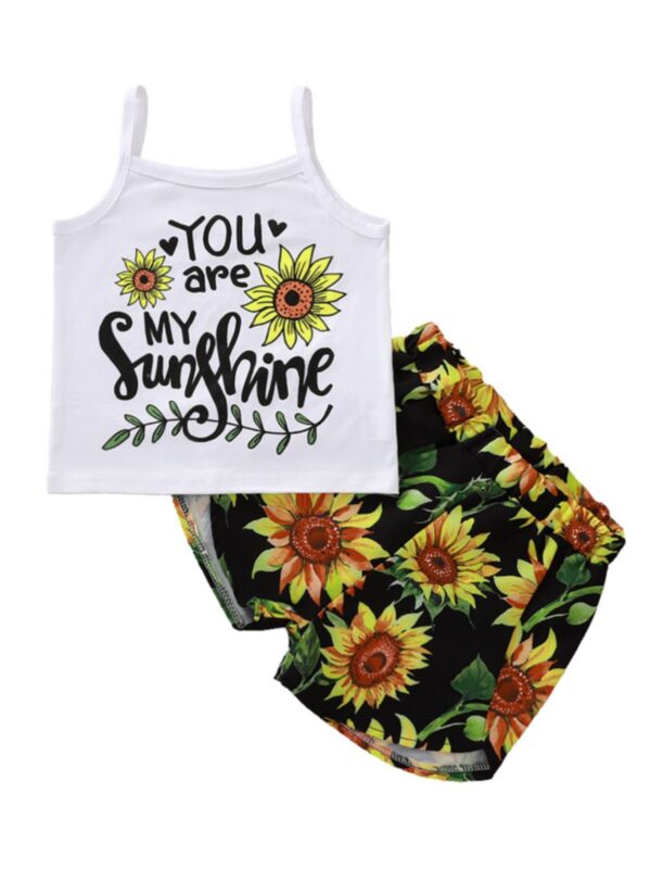 2 Pieces Kid Girl You Are My Sunshine Sunflower Set Cami Top And Shorts 