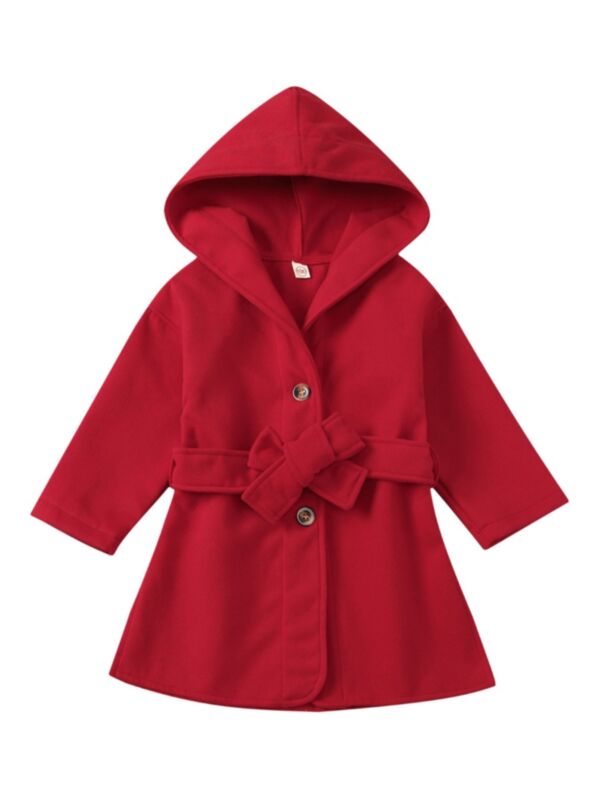 Kid Girl Single-breasted Solid Color Hooded Coat