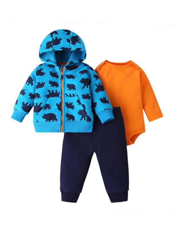 3 Pieces Baby Unisex Bodysuit & Pants & Jacket Set