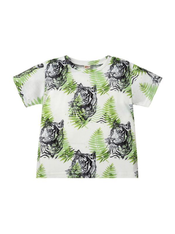 Kid Boy Tiger Grass Print T-shirt
