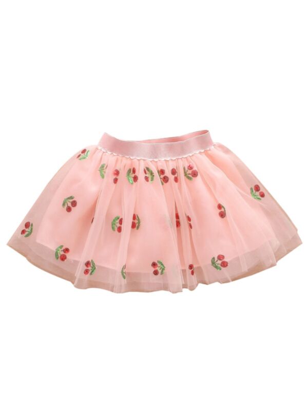 Toddler Kid Girl Cherry Mesh Skirt