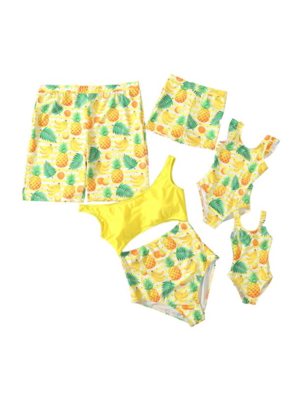 Family Matching Pineapple Banana Striped Swimsuits