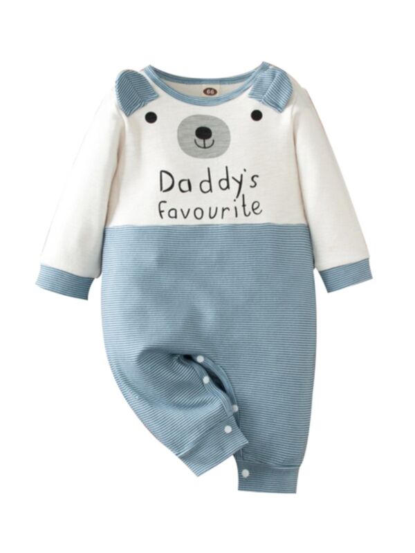 Daddy's Favourite Stripe Cartoon Baby Jumpsuit