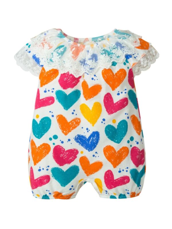 Baby Girl Lace Mesh Collar Love Heart Romper