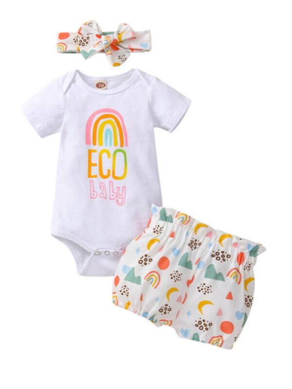 3 Pieces Eco Baby Rainbow Set Bodysuit Shorts Headband 