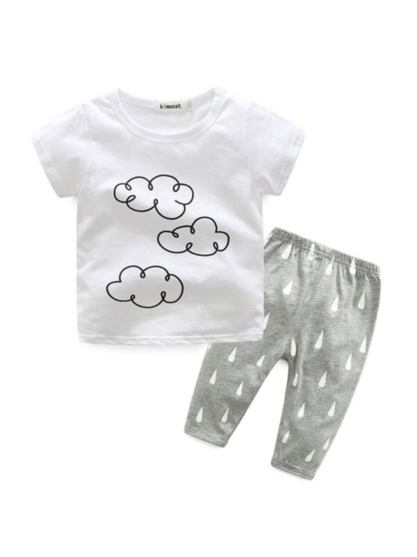 Two-piece Baby Cartoon  Casual Set Cloud Top And Rain Pants