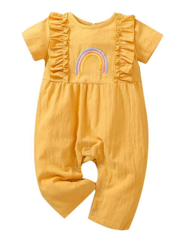 Baby Girl Rainbow Ruffle Decor Short Sleeve Jumpsuit