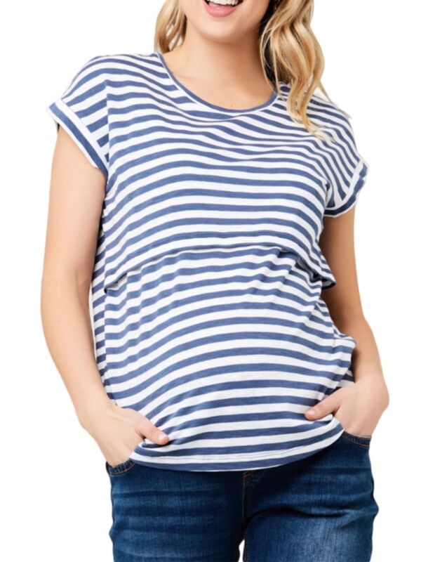 Maternity Striped Nursing Basic T-Shirt