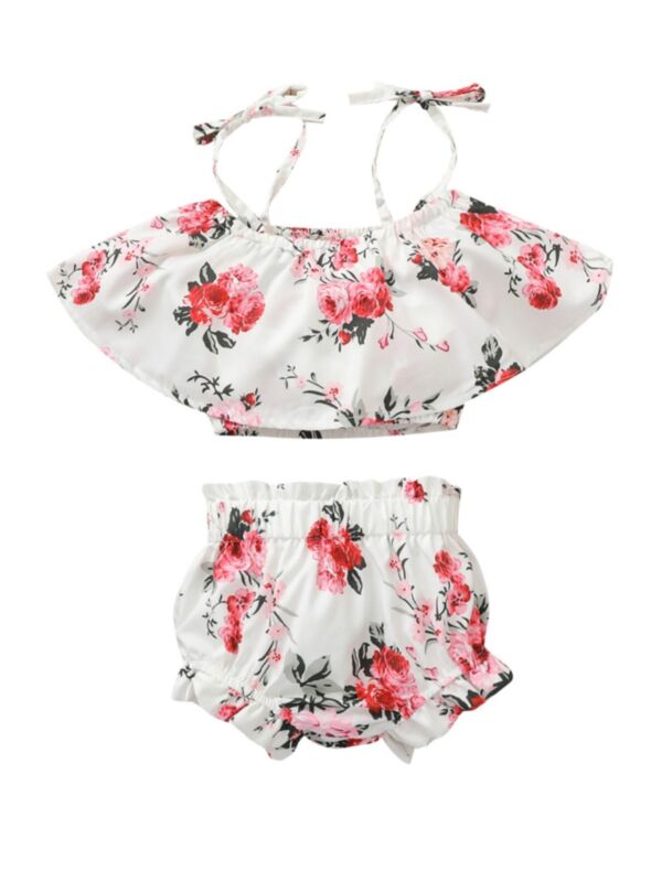 2 Pieces Baby Girl Flower Off Shoulder Top And Shorts Set