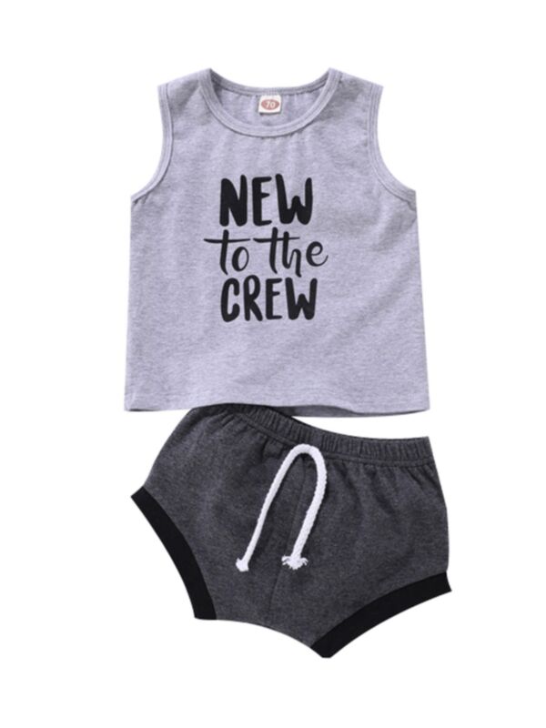 2 PCS Baby New To The Crew Tank Top And Shorts